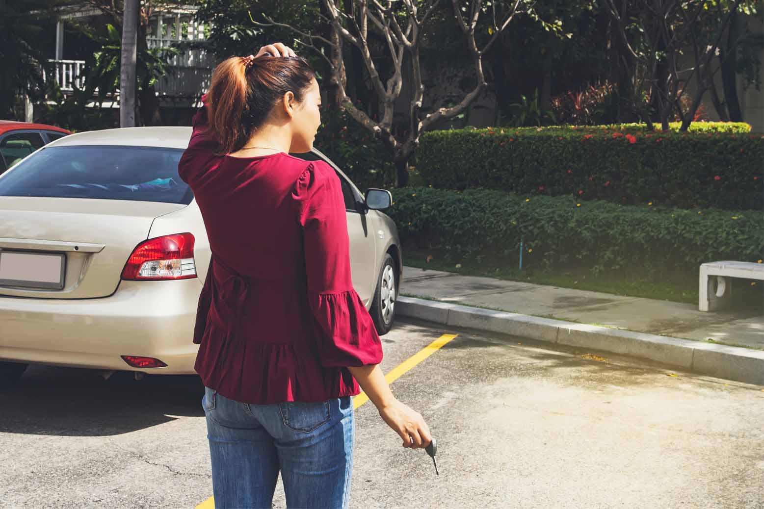 Woman looking for stolen car